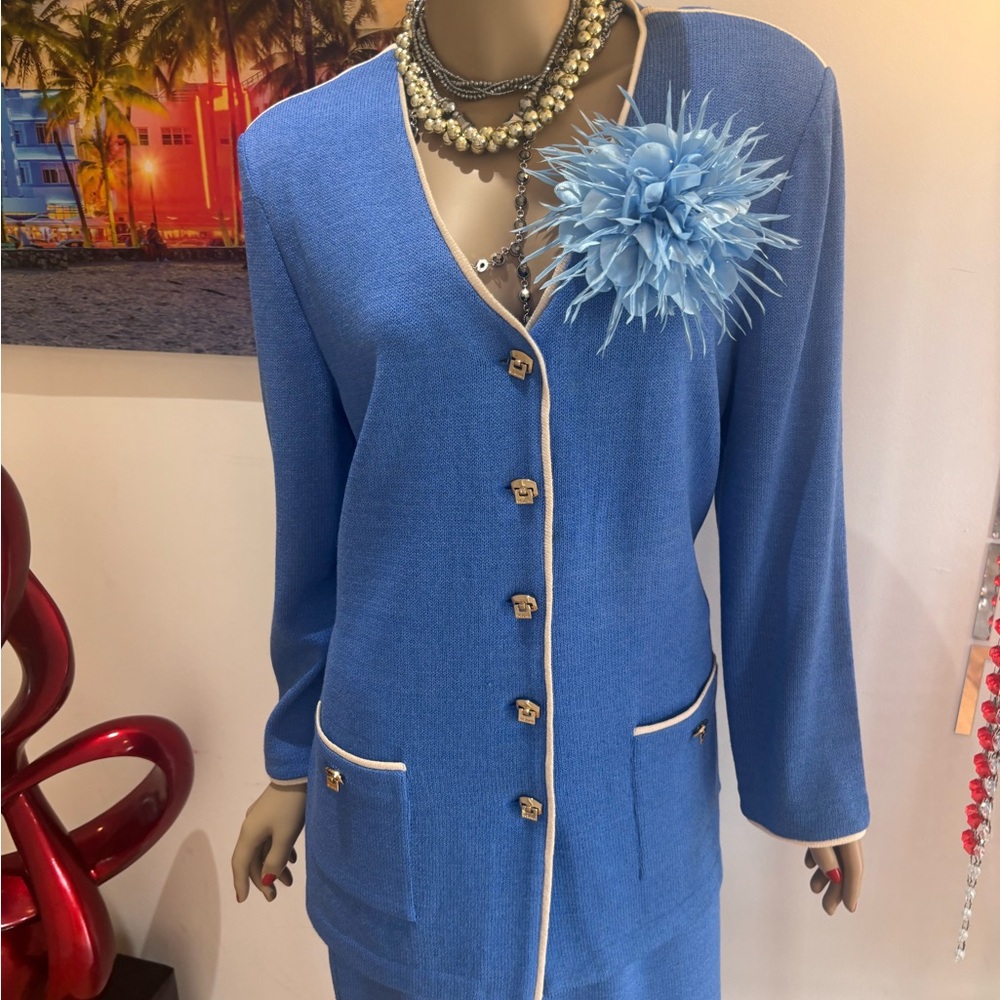 St. John skirt suit jacket blue gold 12 L buttons long - Picture 7 of 7